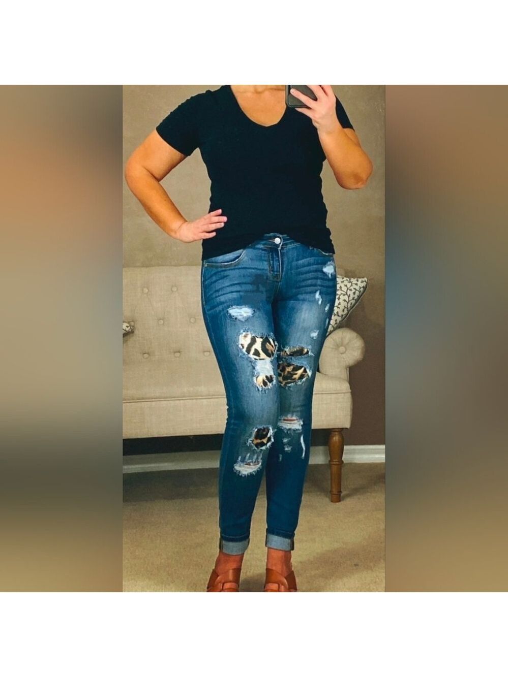 Judy Blue Leopard Distressed Skinny Fit Jeans Size 9/29